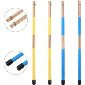 1 Paar 40 Cm 15.7 Inch Jazz Drums Borstels Bamboe Drumsticks Rubberen Handvat Blauw/Geel Optionele