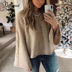 Dicloud Casual Vrouwen Trui Lange Flare Mouwen O Neck Truien Herfst Winter Solid Kleding Oversize Losse Truien