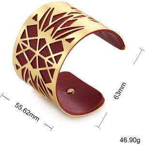 Teamer Georgette Armbanden Vrouwen Hollow Geometrische Manchet Armband Mannen Zwart Rood Pu Leer Brede Armband Indian Sieraden