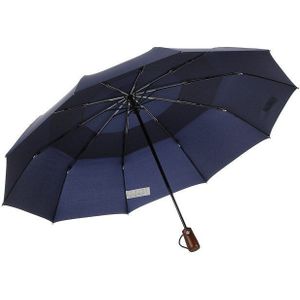 Leodauknow Volledig automatische metalen houten handvat dubbele stof windscherm drie vouwen elite business mannen 10k blauw, zwarte paraplu