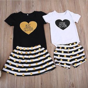 2 stks! Pasgeboren Baby Kids Meisjes Zus Kleding Romper Broek T-shirt + Rok Jurk Outfits Bijpassende Kleding 0-7 T
