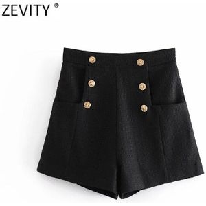 Zevity Vrouwen Vintage Double Breasted Hoge Taille Zwarte Wollen Shorts Lady Side Rits Chic Casual Slim Pantalone Cortos P961