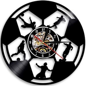 1 Stuk Voetbal Bal Silhouet Led Light Sport Vinyl Record Wandklok Voor Voetbal Lover Voetballer