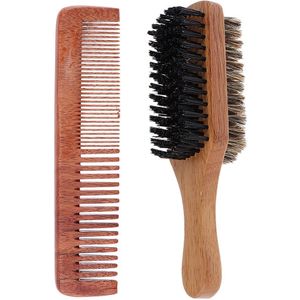 Professionele Handgemaakte Antistatische Hout Kam Hair Styling Haar Knippen Kam Baarden Borstel Combo Set