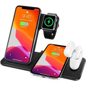 Draadloze Oplader 4 In 1 Charging Dock Station 15W Qi Lading Stand Voor Iphone 12 11 Xs Xr X 8 Apple Horloge 6 Se 5 4 3 Airpods Pro