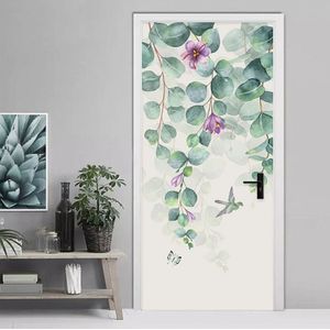 Nordic Stijl Tropische Bladeren Bloemen Deur Sticker Moderne Eenvoudige Home Decor Muurschildering Behang PVC Zelfklevende Woonkamer Sticker