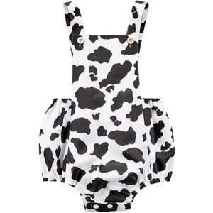 Infant Baby Meisjes Jongens Casual Jarretel Romper Cartoon Koe Patroon Vierkante Kraag Knop Driehoek Jumpsuits