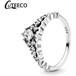 Cuteeco Shine Geometrische V Vorm Prinses Koningin Engagement Trouwringen Voor Vrouwen Crown Temperament Stack Ring Sieraden