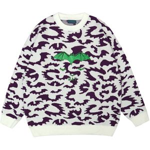 Dark Icoon Bat Borduren Zebra Trui Mannen Vrouwen Ronde Hals Oversized Mannen Trui Streetwear Paar Kleding