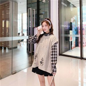 O-hals Lange Gebreide Vrouwen Trui Mouwloze Jas Winter Warme Vrouwelijke Vest Koreaanse Ruche Voor Vrouwen Mode Losse Vest