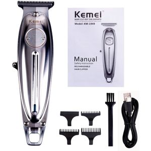 Kemei 1949 Elektrische Tondeuse Cordless Tondeuse Professionele Alle Metalen 0Mm Kaalhoofdige T Blade Finish Kapsel Machine