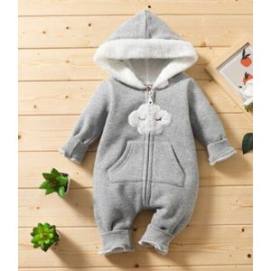 Fleece Hooded Lange Mouwen Rits Open Jumpsuit Cartoon Cloud Patroon Peuter Herfst Dragen Voor Baby Meisjes, jongens