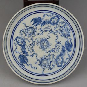 China Antiek Porselein Ming Wanli Blauw Wit Hand Schilderen Leeuw Plaat