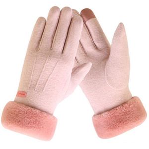 Vrouwen Elegante Harige Imitatie Lamsleren Handschoenen Winter Warm Touchscreen Suede Gebreide Handschoen Volledige Vinger Vrouwelijke Wanten