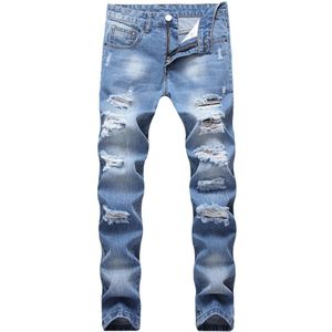 Mannen Casual Jeans Coated Slim Straight Geplooide Biker Jeans Broek Mannelijke Denim Casual Broek Plus Size 42