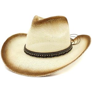 Westerse Cowboy Hoed Zonnehoed Voor Mannen Cowgirl Zomer Hoeden Voor Vrouwen Dame Strooien Hoed Met Alloy Feather Kralen Strand cap #10