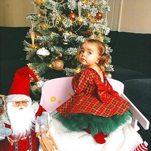 2 stks/set Plaid Kerst Jurk Voor Meisje Prinses Kid Meisje Tule Tutu Jurken Xmas Nieuwjaar Red Party Jurken meisjes Kleding