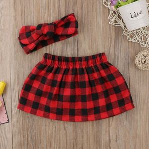 Kerst Rokken Voor Meisjes Pasgeboren Baby Meisjes Plaid Rok + Hoofdband 2 pcsNew Jaar Kostuums Outfits Leuke Baby Rood meisjes Kleding