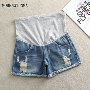 MODENGYUNMA Denim Moederschap Shorts Voor Zwangere Vrouwen Kleding Zwangerschap Katoenen Kleding Korte Buik Skinny Jeans Broek Gravida