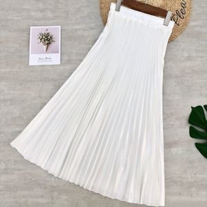 Lente Vrouwen Midi Rokken Metallic Kleur Shiny Geplooide Rok Effen Kleur Zilver Goud Lange Rok Satijn Femme Jupe Kantoor Dame