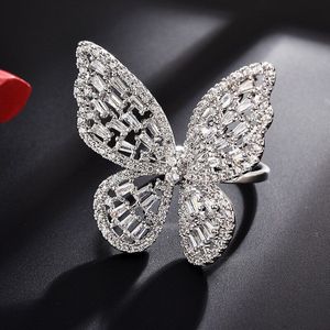 Tiny Trendy Zirconia Grote Roze Vlinder Verstelbare Ringen Luxe Goud Leuke Insect Opening Ringen Voor Vrouwen Sieraden