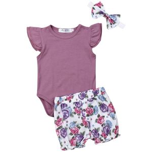 Peuter Baby Baby Meisje Kleding Romper + Shorts Hoofdband Casual Outfits Set 0-18M
