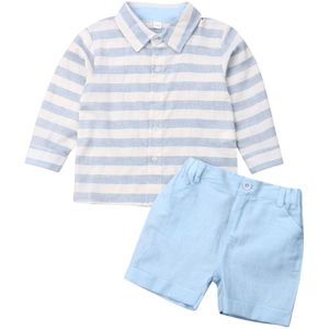 Kinderen Set Gentleman Mode Pakken Peuter Baby Boy Formele Pak Gestreepte Top Lange Mouw + Shorts Zomer Outfit Kleding