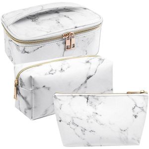 3 Pack Marmer Make-Up Bag Set Draagbare Toilettas Pouch Tas Waterdichte Organizer Case Opslag Make Borstels Tas voor Vrouwen Meisjes