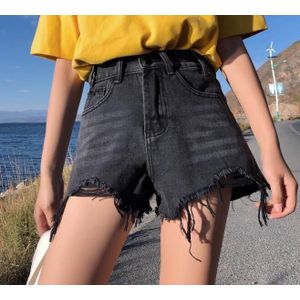 Streetwear Denim Shorts Voor Vrouwen Zomer Hoge Taille Ripped Koele Blauwe En Zwarte Broek Met Kwastje Zakken Mini Korte jeans