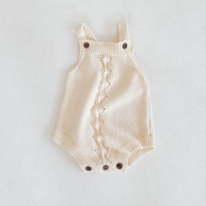Winter Pasgeboren Solid Baby Meisjes Trui Romper Knop Mouwloze Gebreide Bodysuits Outfits 6-24 Maand
