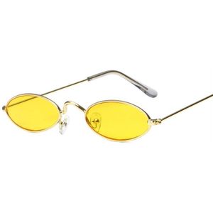 YOOSKE Kleine Ovale Zonnebril Mannen Mannelijke Retro Metalen Frame Geel Rood Vintage Tiny Ronde Skinny Zonnebril voor Vrouwen