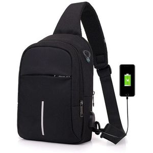 Multifunctionele Mannen Canvas Tassen Toevallige Borst Zak Externe USB-Interface Opladen Smart Kleine Rugzak Reizen Schoudertas Mannelijke