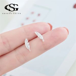 Gs 100% Echt 925 Sterling Zilveren Vrouwen Oorbellen Veer Vorm Oorbellen Voor Vrouwen Meisjes Brincos Oorbellen Sieraden R4