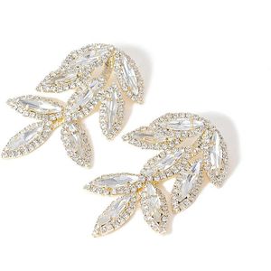 Aensoa Trendy Crystal Bladeren Grote Lange Oorbellen Voor Vrouwen Shiny Luxe Leaf Rhinestone Bruids Bruiloft Sieraden
