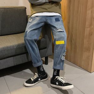 Hip Hop Mannen Vintage Jeans Harembroek Mens Japan Streetwear Versnipperd Patchwork Denim Broek Mannelijke Losse Blauw Jeans 3XL
