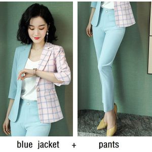 Vrouwen Suits Zomer Half Mouw Hit Kleur Blazers Broek Kantoor Dame Formele Werkkleding Vrouwen Broek Past Vrouw Set Pakken 6120