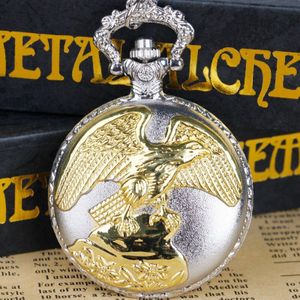 Gegraveerd Goud Zilver Eagle Quartz Zakhorloge Analoge Hanger Ketting Ketting Horloge Mannen Vrouwen