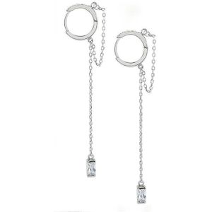 Punk Hip-Hop Stijl Zilver Zirkoon Hanger Ronde Dangle Oorbellen 925 Geometrie Lange Kwasten Ketting Oorbellen Voor Vrouwen Meisje