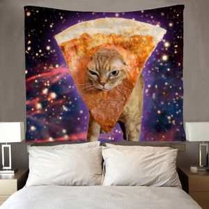 Grappig Galaxy Pizza Kat Tapestry Art Wall Hippie Art Voor Slaapkamer Woonkamer Slaapzaal