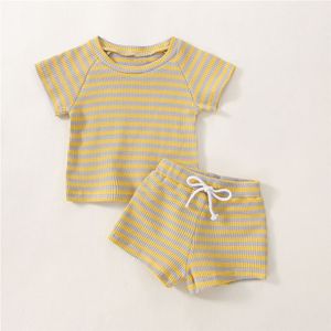 Zomer Pasgeboren Baby Kleding Klassieke Streep Korte Mouw T-shirt + Shorts Outfits Kid Jongen Meisje Katoen Tops Baby Kleding Set 0-2Y