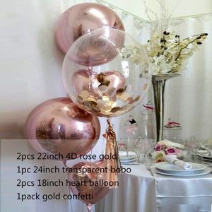 5 Stks/partij 18Inch Rose Gold 4D En Hart Ballonnen Bubble Met Goud Confetti Bruiloft Verjaardag Party Decor Helium Levert