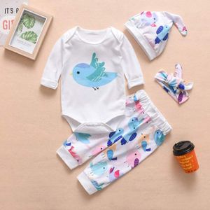 Melario Baby Meisjes Kleding Sets Mode Meisjes Jongens Vogel Patroon Kleding Met Hoed En Haarband Cartoon Baby Kostuums