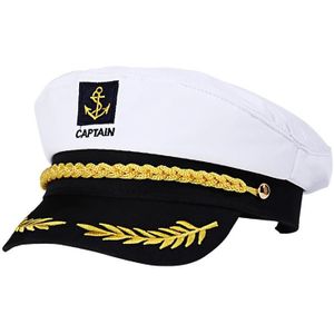 Volwassen Yacht Boot Sailor Captain Kostuum Hoed Cap Marine Marine Admiraal Geborduurde Kapitein Hoed (Wit)