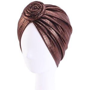 Afrikaanse Vrouwen Metallic Bloem Tulband Glanzend Hijab Hoofd Wrap Beanie Hoed Moslim Chemo Cap Designs Solid Hoofddeksels Haar Accessoires