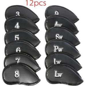 12Pcs Golf Club Head Covers Pu Golf Cap Hardcore Pu Cap Ijzer Staal Golf Club Cover 3, 4, 5, 6, 7, 8, 9, Lw, Sw, Pw, Aw