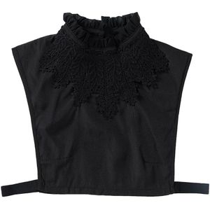 Vrouwen Meisje Blouse Nep Ruche Stand Kraag Haak Bloemen Kant Applique Decor Effen Kleur Afneembare Dames Stretchy Half Shirts