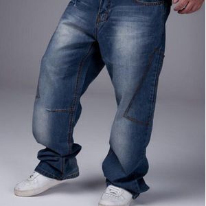 Mode Heren Jongens Hip Hop Gewassen Losse Casual Jeans Broek Denim Baggy Broek Maat 30-46 Blauw