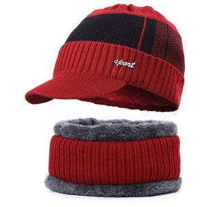Mannen Unisex Sport Winter Warm Hat Knit Visor Beanie Fleece Gevoerde Billed Beanie met Rand Cap
