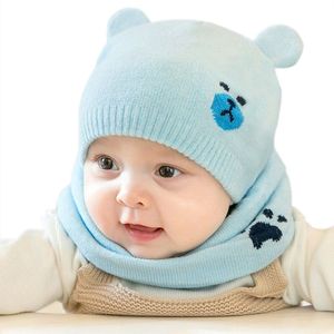 Baby Winter Caps Sjaal Suits Warm Gebreide Beanie Cap Leuke Cartoon Beer Beanie D88