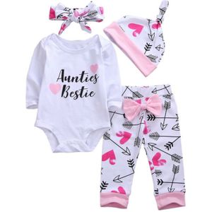 Lente Tantes Bestie Pasgeboren Baby Baby Girl Outfit Kleding 4 Stuks Set Baby Valentijn Pijl Kleding Set